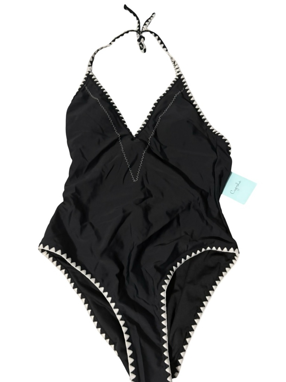 Cupshe NWT Black Shell Stitch Halter One Piece Swimsuit Medium